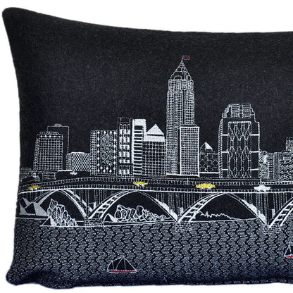 24" Black Cleveland Nighttime Skyline Lumbar Decorative Pillow