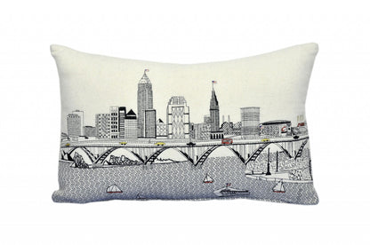 24" White Cleveland Daylight Skyline Lumbar Decorative Pillow