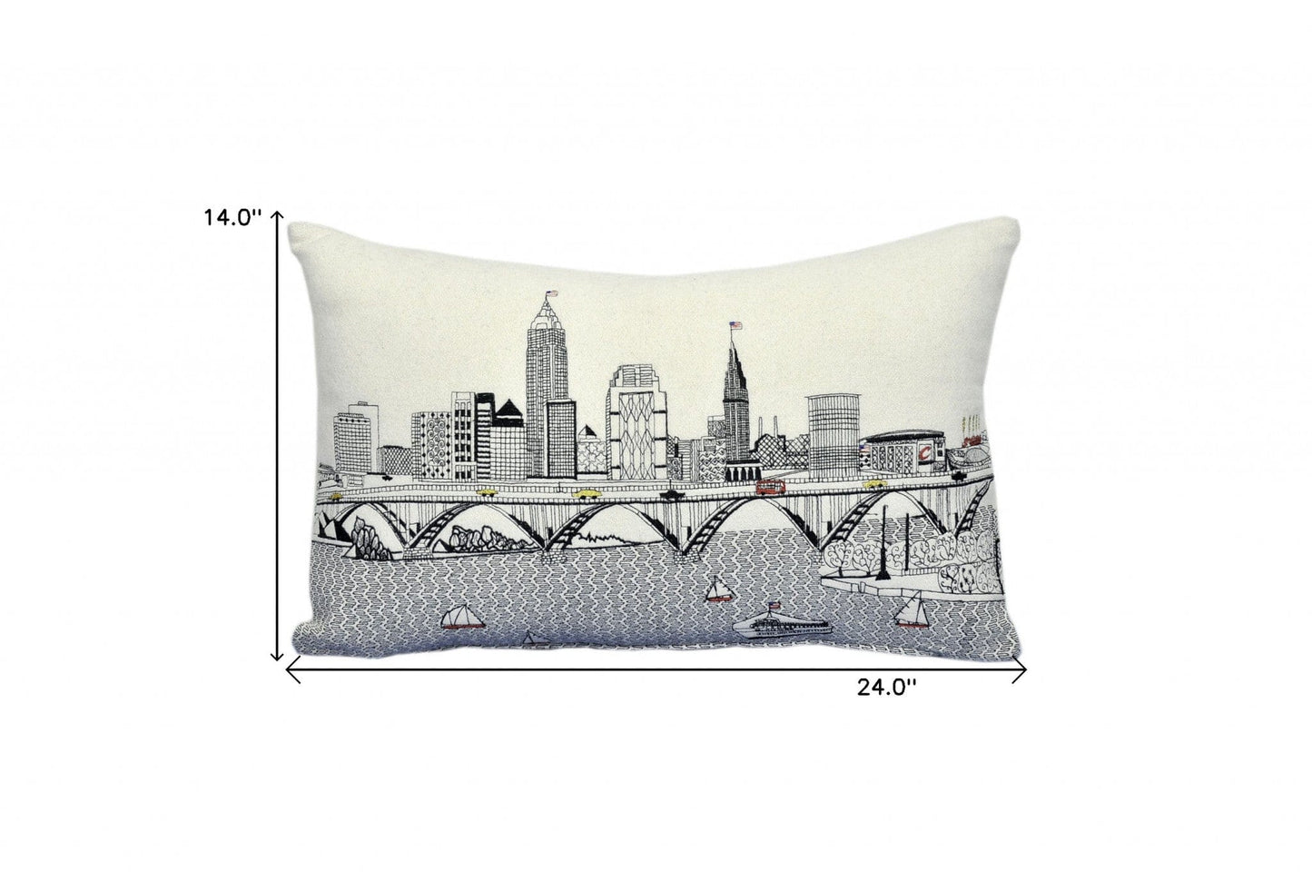 24" White Cleveland Daylight Skyline Lumbar Decorative Pillow