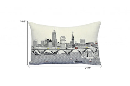 24" White Cleveland Daylight Skyline Lumbar Decorative Pillow
