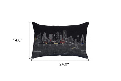 24" Black Dallas Nighttime Skyline Lumbar Decorative Pillow