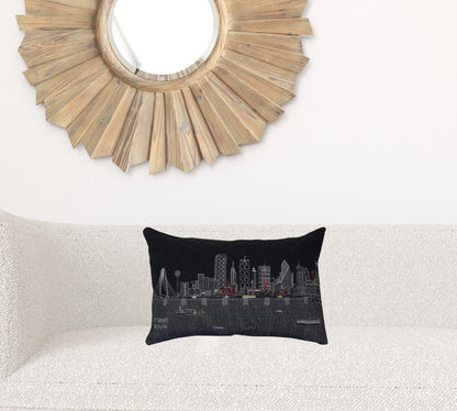 24" Black Dallas Nighttime Skyline Lumbar Decorative Pillow