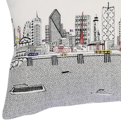 24" White Dallas Daylight Skyline Lumbar Decorative Pillow