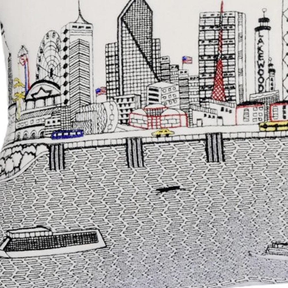 24" White Dallas Daylight Skyline Lumbar Decorative Pillow