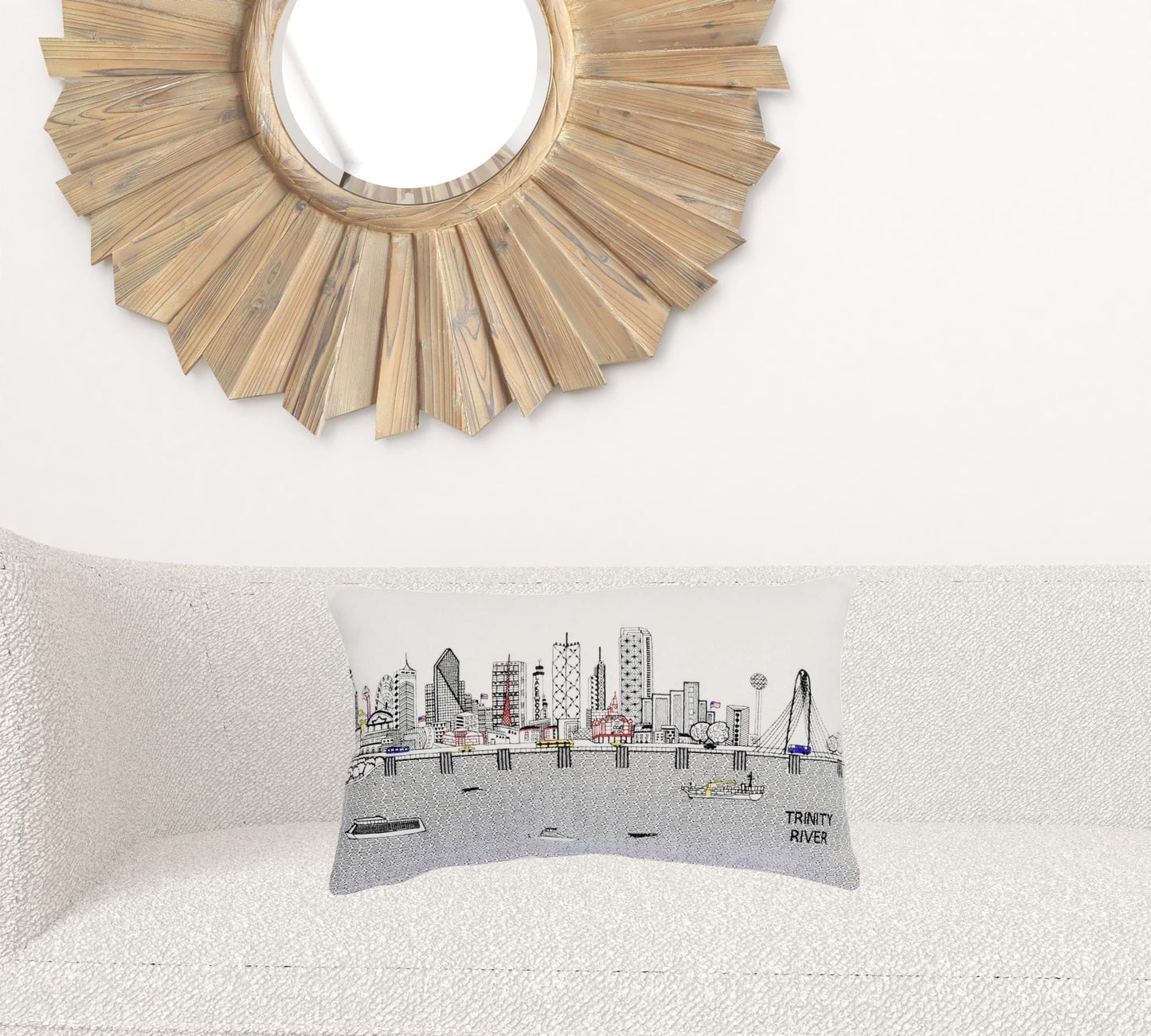 24" White Dallas Daylight Skyline Lumbar Decorative Pillow