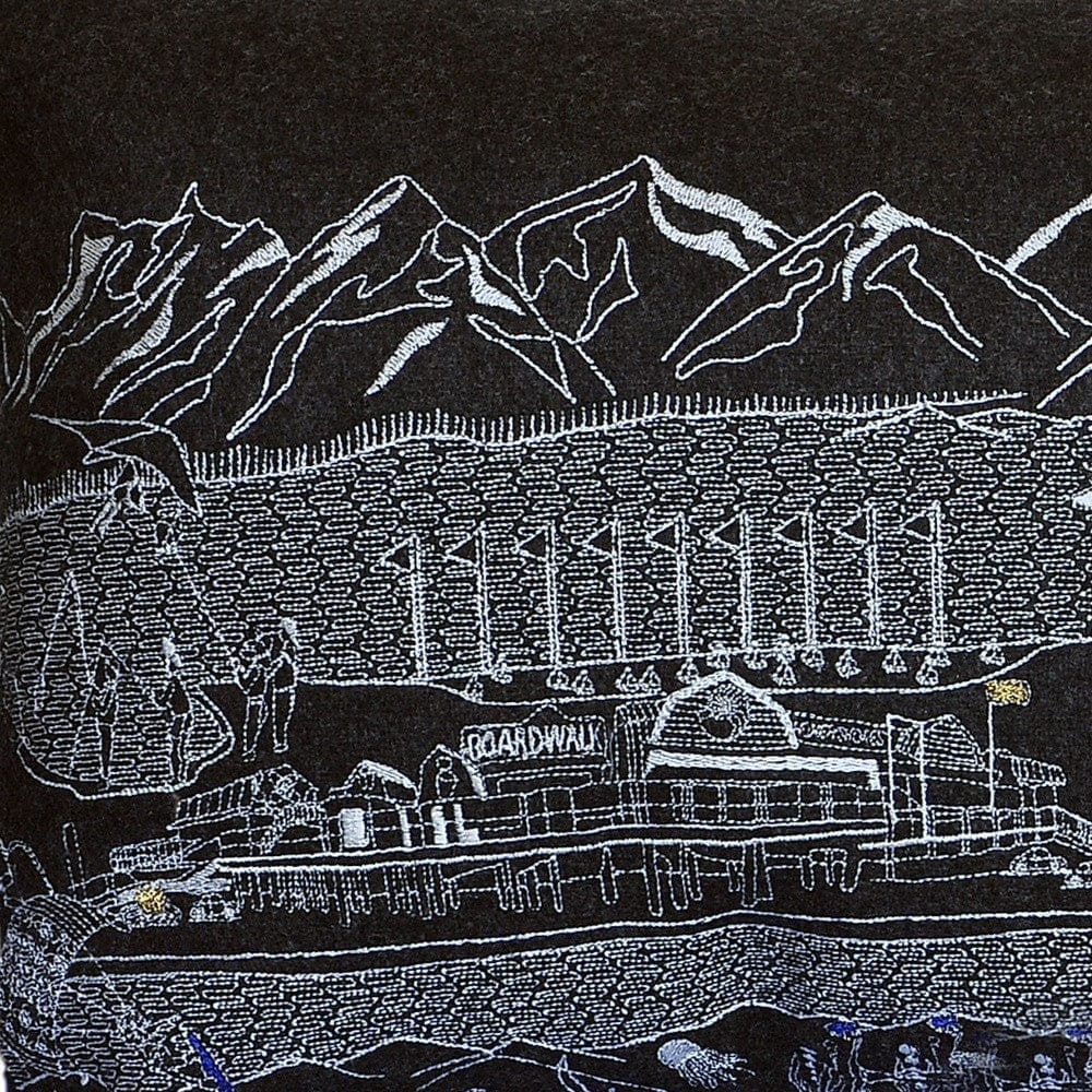 24" Black Homer Spit Nighttime Skyline Lumbar Decorative Pillow