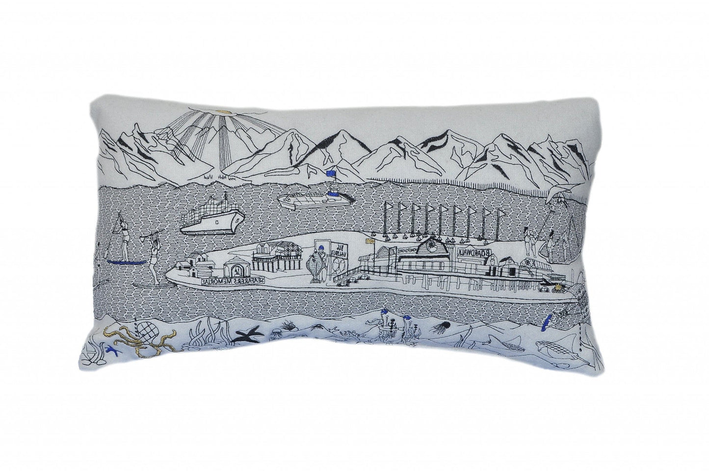 24" White Homer Spit Daylight Skyline Lumbar Decorative Pillow