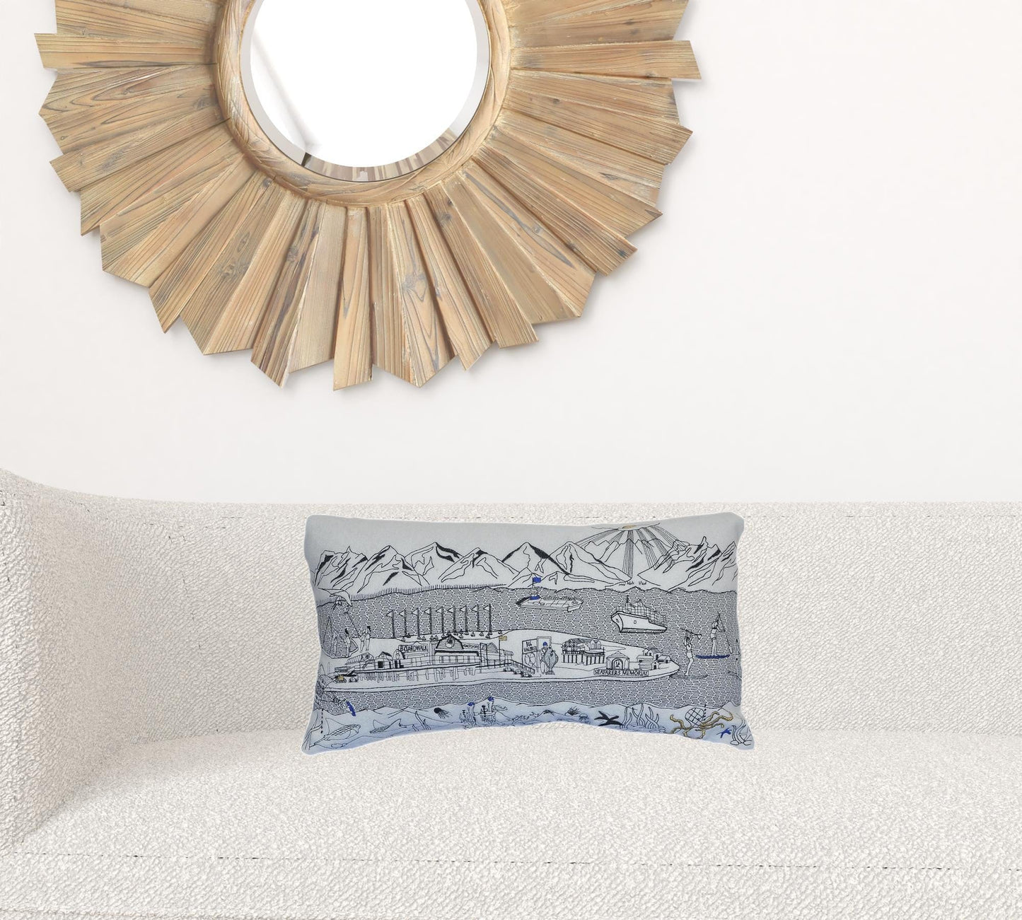 24" White Homer Spit Daylight Skyline Lumbar Decorative Pillow
