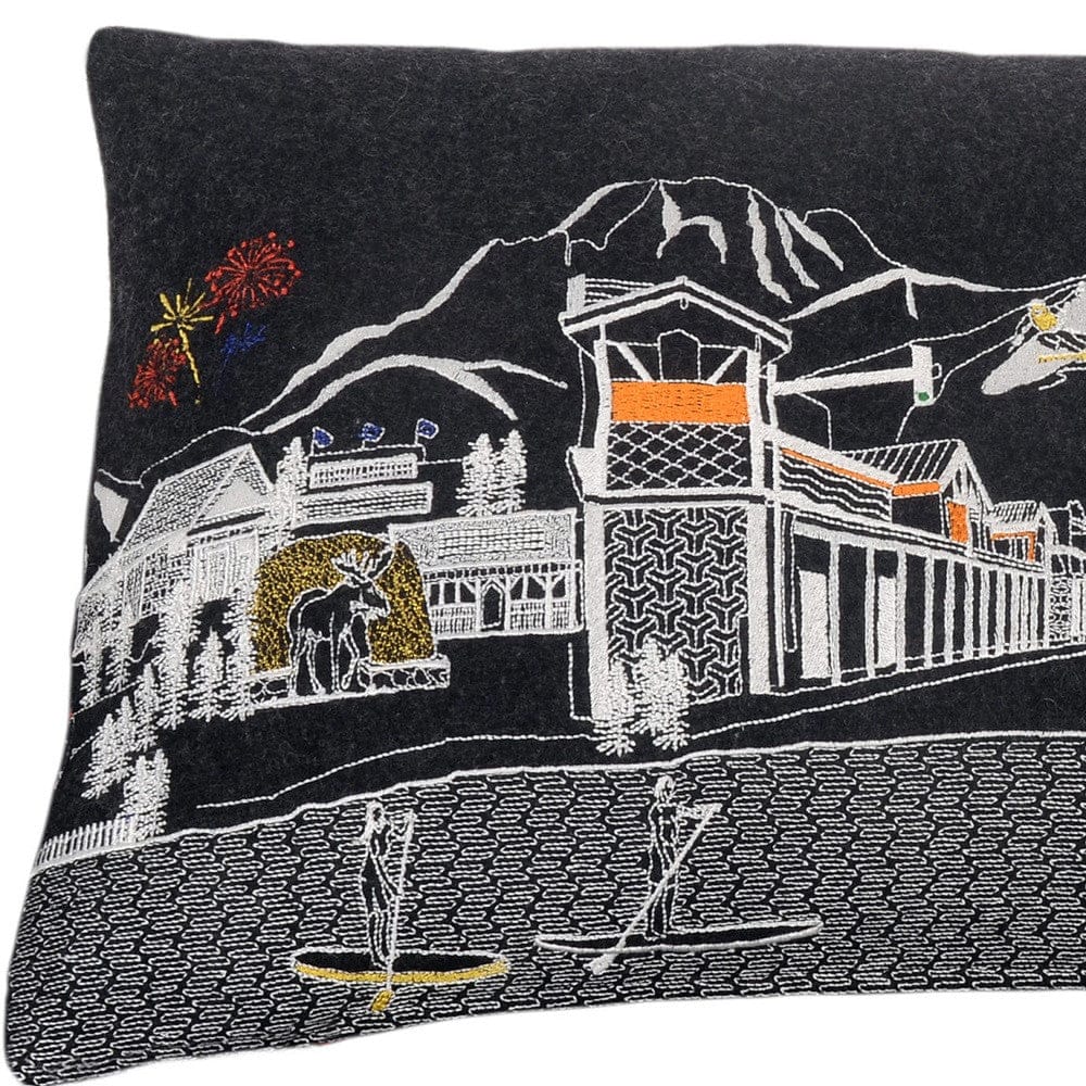24" Black Jackson Nighttime Skyline Lumbar Decorative Pillow