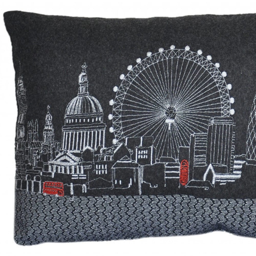 24" Black and White London Nighttime Skyline Lumbar Decorative Pillow