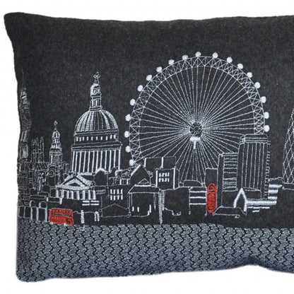 24" Black and White London Nighttime Skyline Lumbar Decorative Pillow