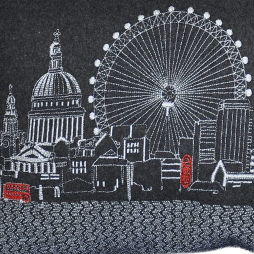 24" Black and White London Nighttime Skyline Lumbar Decorative Pillow
