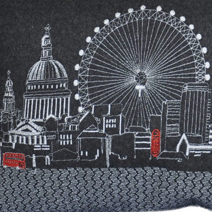 24" Black and White London Nighttime Skyline Lumbar Decorative Pillow
