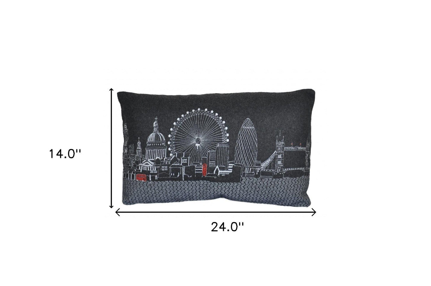 24" Black and White London Nighttime Skyline Lumbar Decorative Pillow