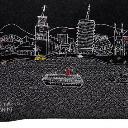 24" Black Los Angeles Nighttime Skyline Lumbar Decorative Pillow