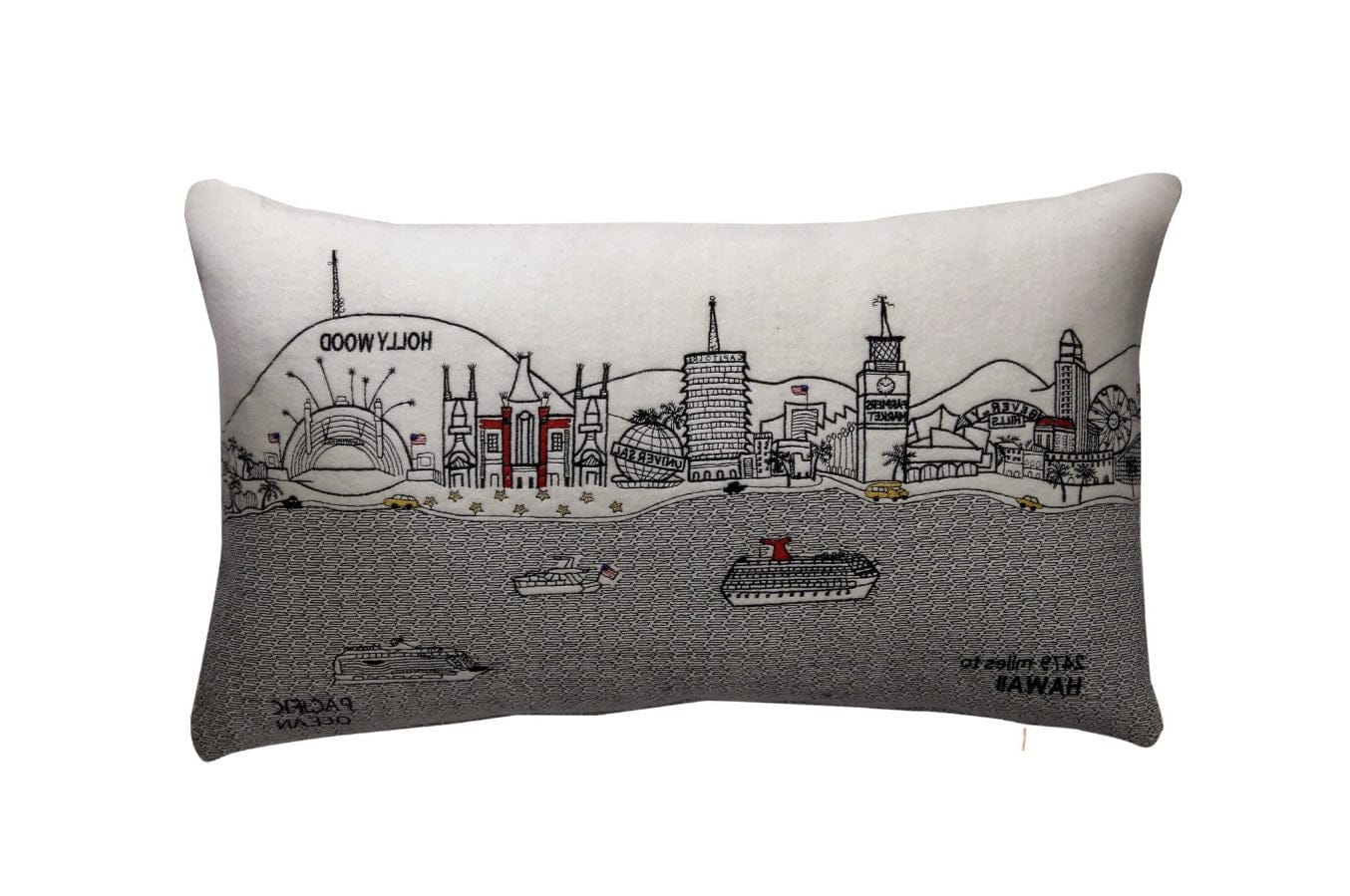 24" White Los Angeles Daylight Skyline Lumbar Decorative Pillow