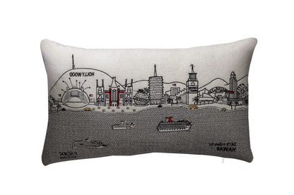 24" White Los Angeles Daylight Skyline Lumbar Decorative Pillow