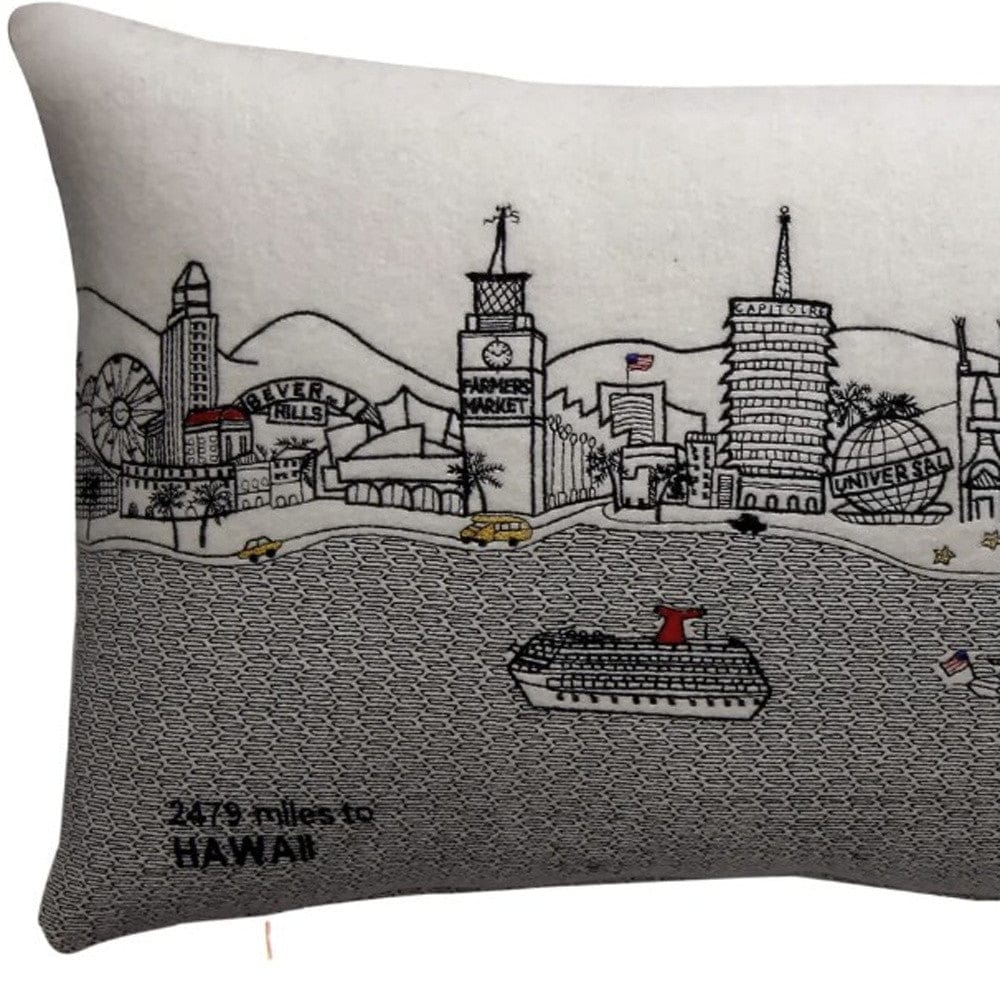 24" White Los Angeles Daylight Skyline Lumbar Decorative Pillow