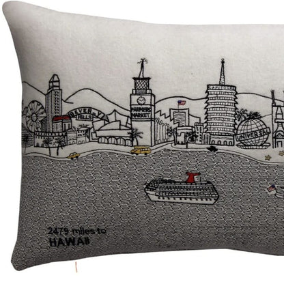 24" White Los Angeles Daylight Skyline Lumbar Decorative Pillow