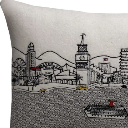 24" White Los Angeles Daylight Skyline Lumbar Decorative Pillow