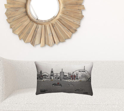 24" White Los Angeles Daylight Skyline Lumbar Decorative Pillow