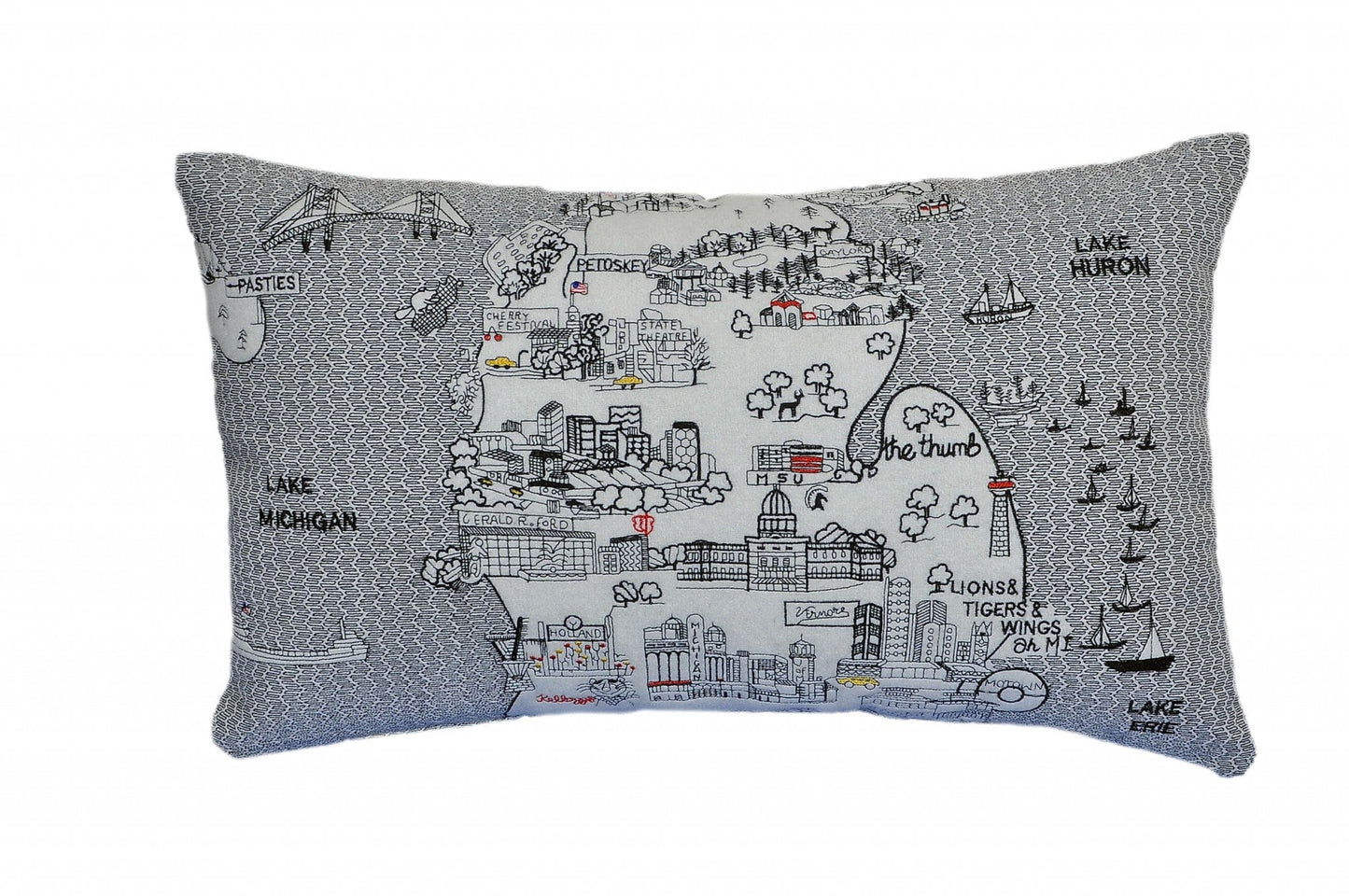 24" White Michigan Lower Peninsula Daylight Skyline Lumbar Decorative Pillow