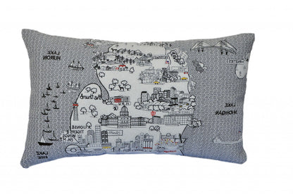 24" White Michigan Lower Peninsula Daylight Skyline Lumbar Decorative Pillow