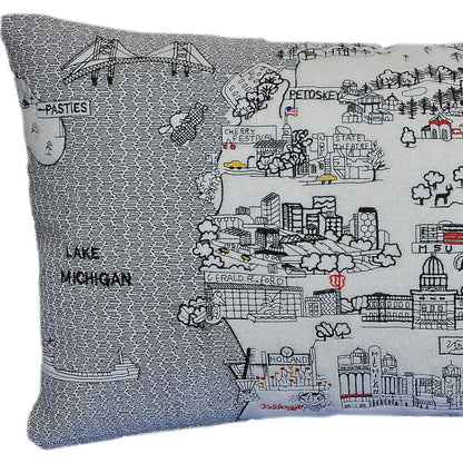 24" White Michigan Lower Peninsula Daylight Skyline Lumbar Decorative Pillow
