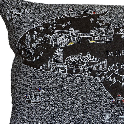 24" Black Michigan Upper Peninsula Nighttime Skyline Lumbar Decorative Pillow