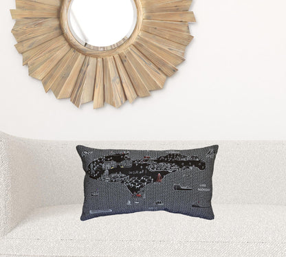 24" Black Michigan Upper Peninsula Nighttime Skyline Lumbar Decorative Pillow