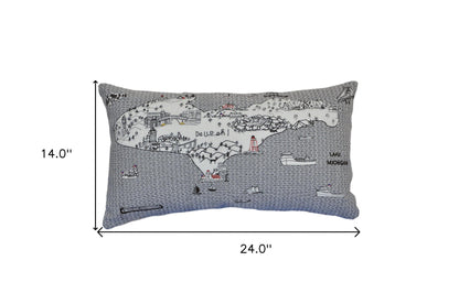 24" White Michigan Upper Peninsula Daylight Skyline Lumbar Decorative Pillow