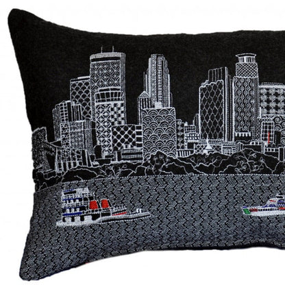 24" Black Minneapolis Nighttime Skyline Lumbar Decorative Pillow