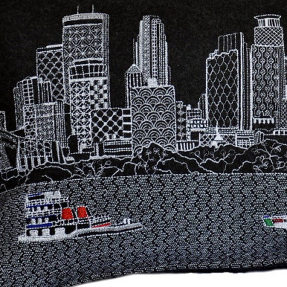 24" Black Minneapolis Nighttime Skyline Lumbar Decorative Pillow