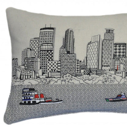 24" White Minneapolis Daylight Skyline Lumbar Decorative Pillow