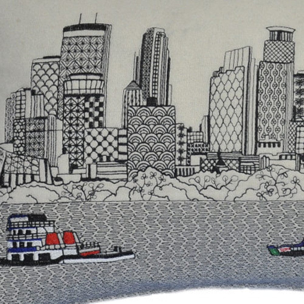 24" White Minneapolis Daylight Skyline Lumbar Decorative Pillow