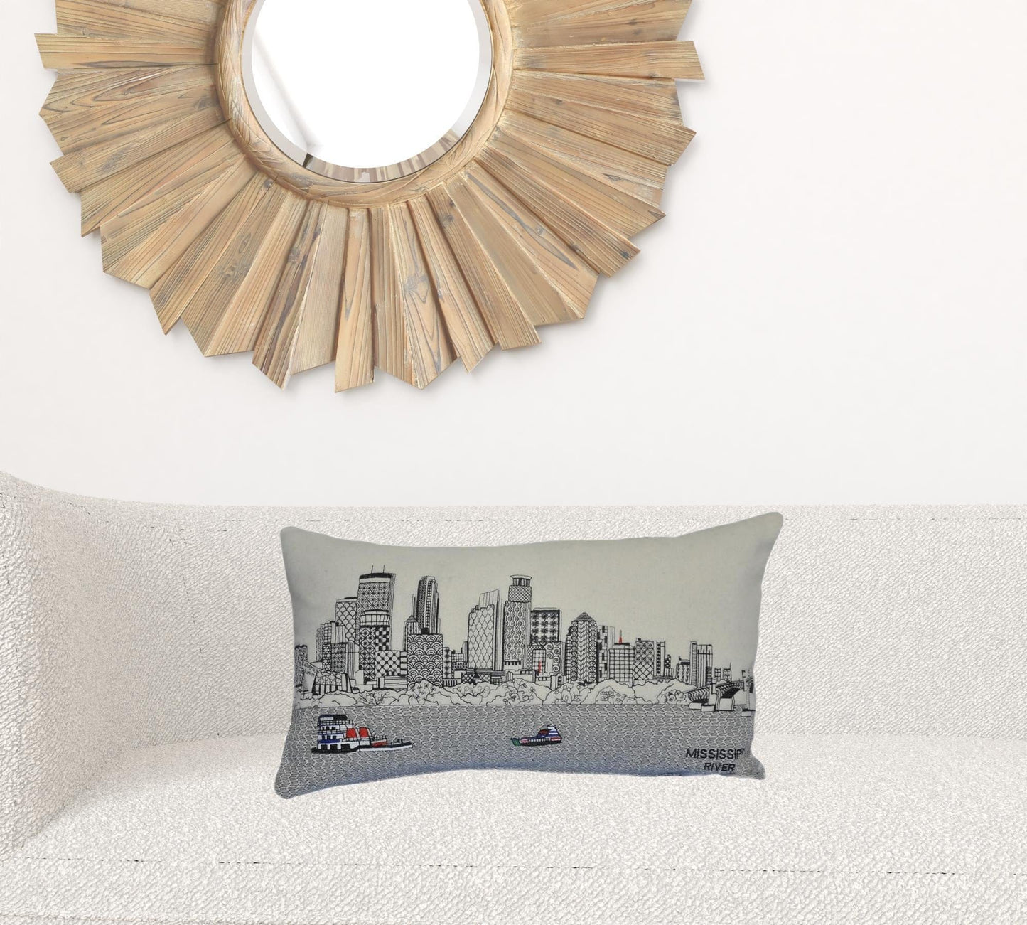 24" White Minneapolis Daylight Skyline Lumbar Decorative Pillow