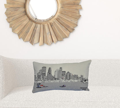 24" White Minneapolis Daylight Skyline Lumbar Decorative Pillow