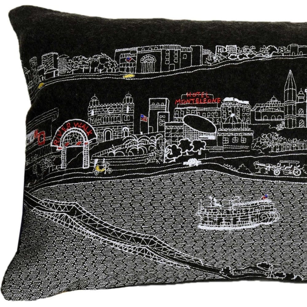 24" Black New Orleans Nighttime Skyline Lumbar Decorative Pillow