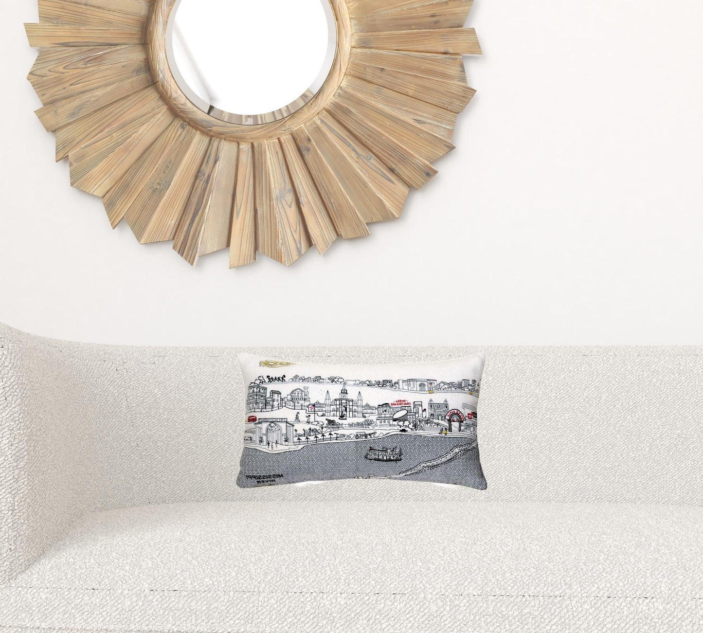 24" White New Orleans Daylight Skyline Lumbar Decorative Pillow