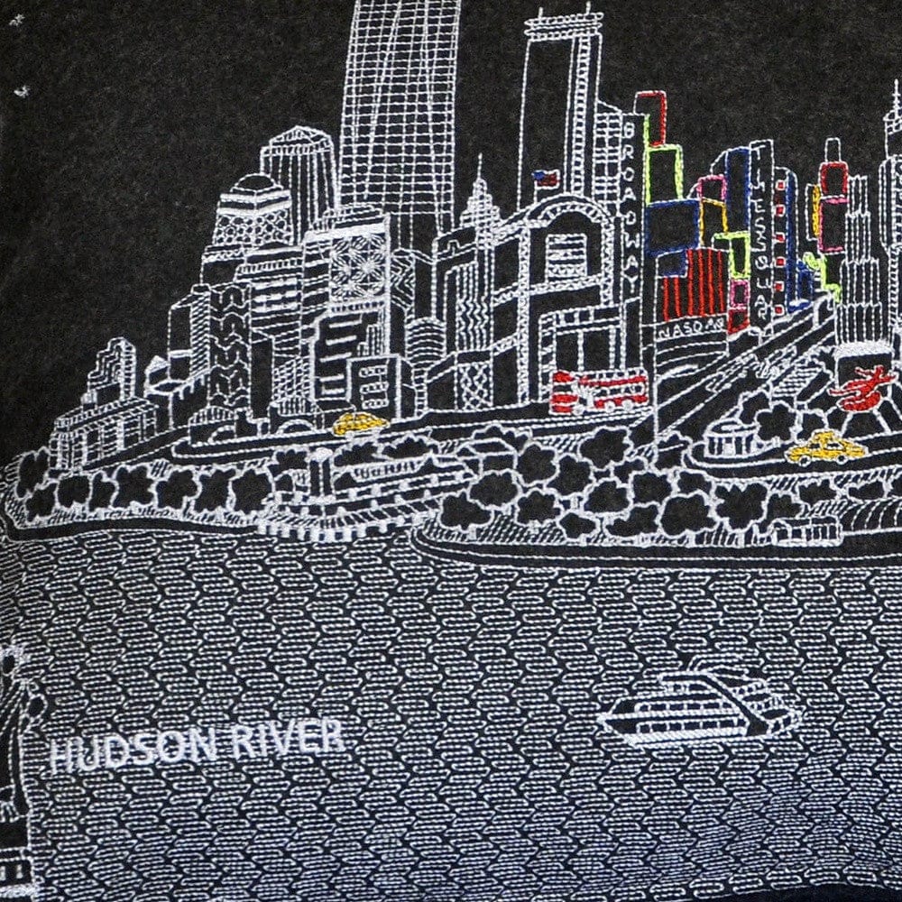 24" Black and White NYC Nighttime Skyline Lumbar Decorative Pillow