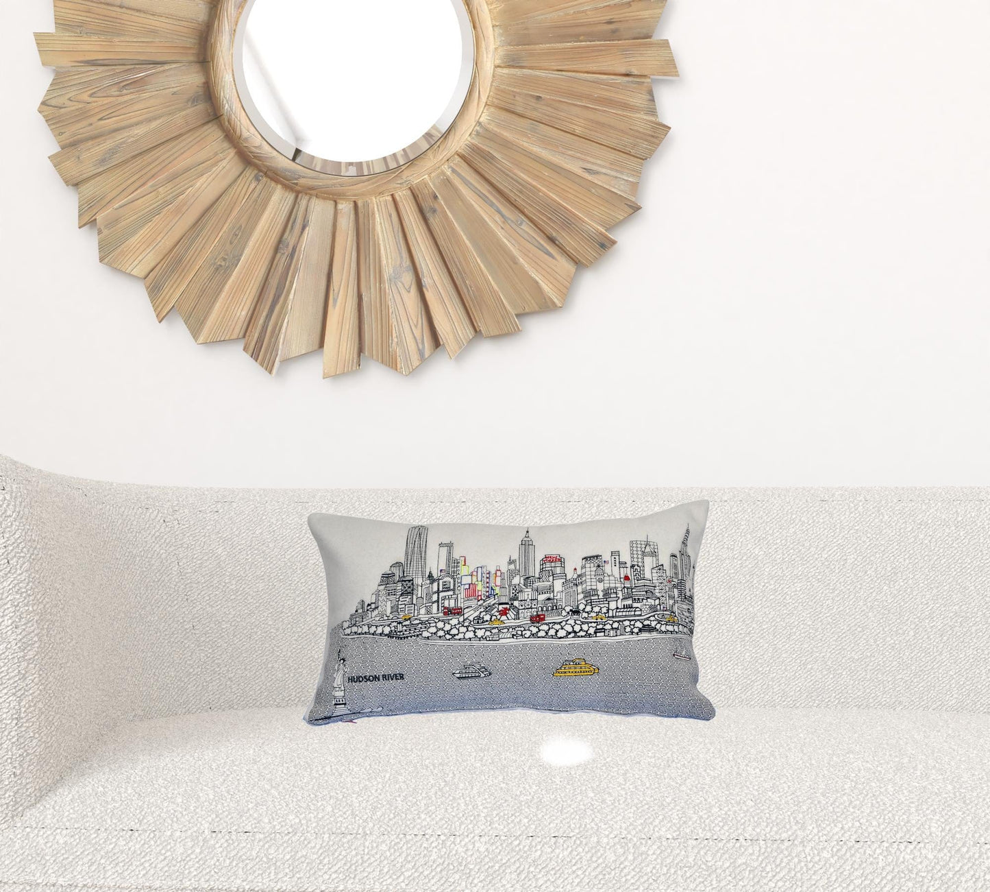 24" White NYC Daylight Skyline Lumbar Decorative Pillow