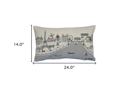 24" White Paris Daylight Skyline Lumbar Decorative Pillow