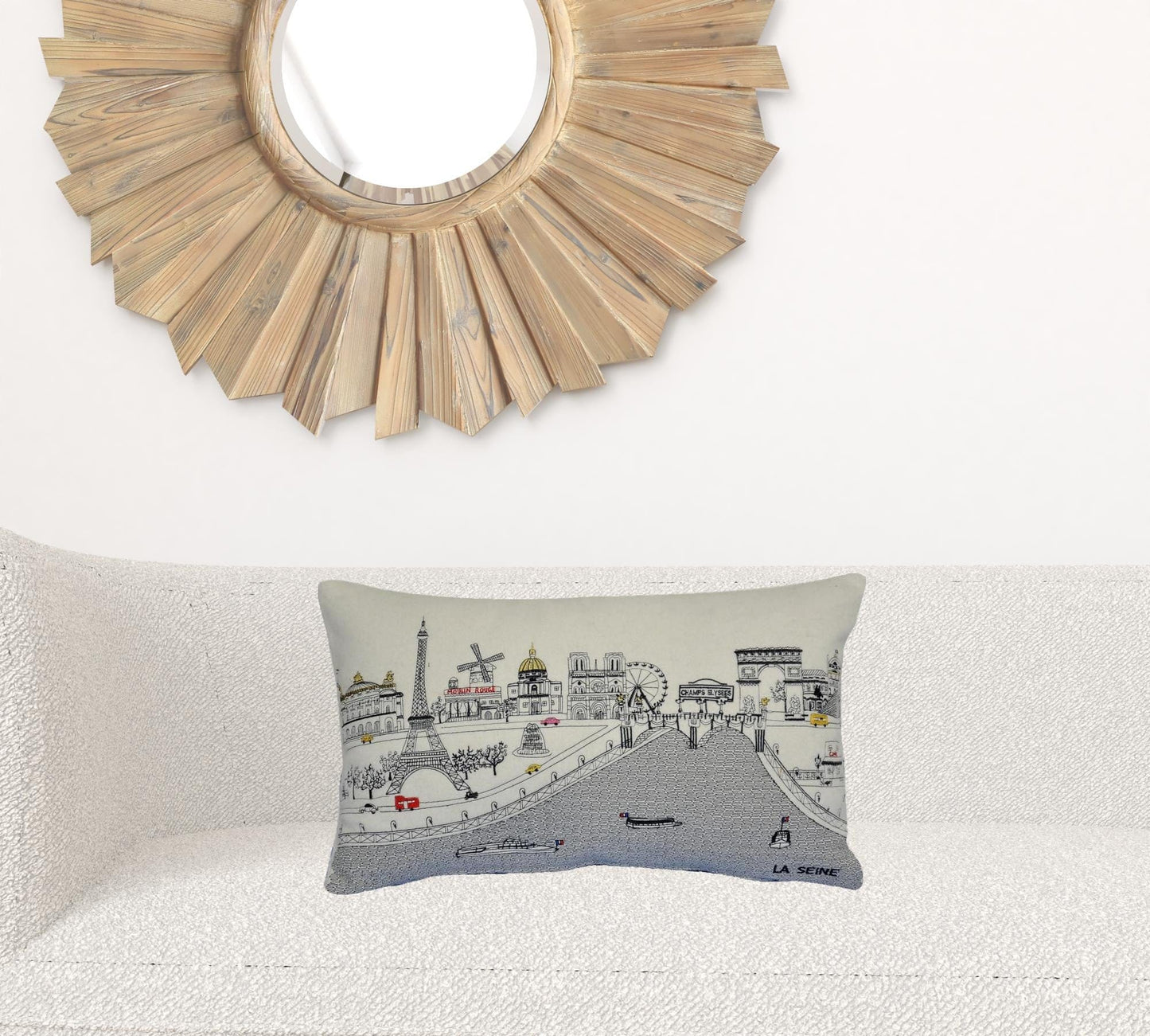 24" White Paris Daylight Skyline Lumbar Decorative Pillow