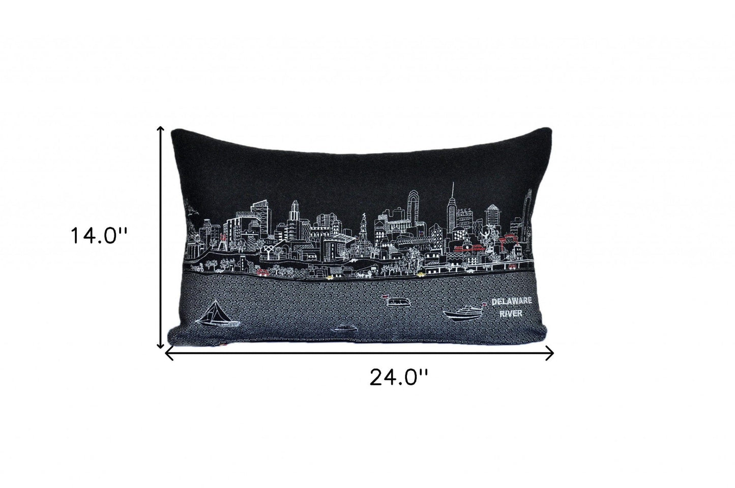 24" Black Philadelphia Nighttime Skyline Lumbar Decorative Pillow