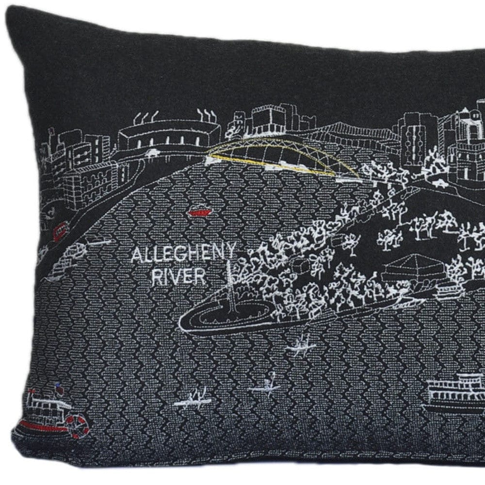 24" Black Pittsburgh Nighttime Skyline Lumbar Decorative Pillow
