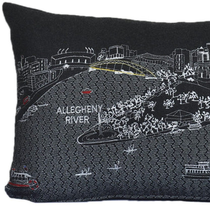 24" Black Pittsburgh Nighttime Skyline Lumbar Decorative Pillow