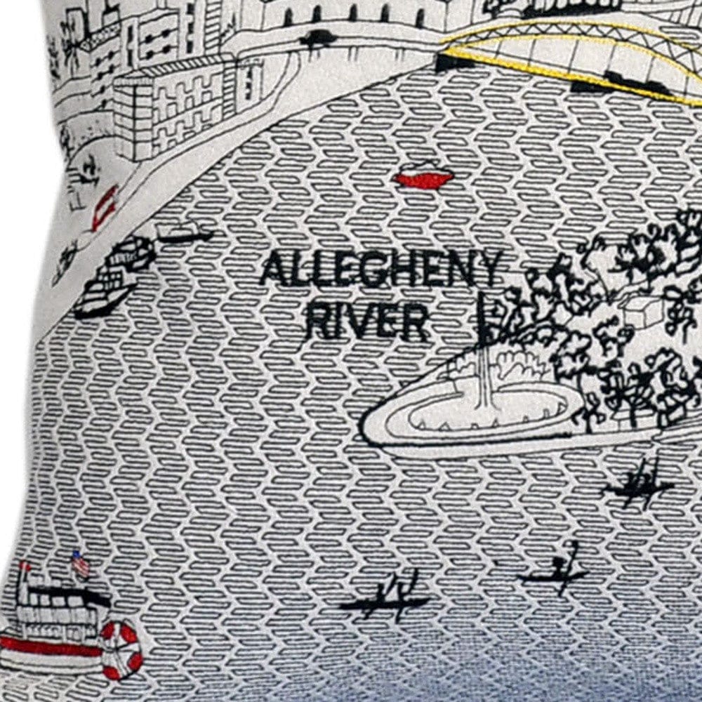 24" White Pittsburgh Daylight Skyline Lumbar Decorative Pillow