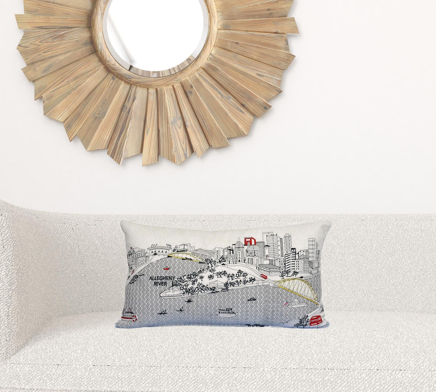 24" White Pittsburgh Daylight Skyline Lumbar Decorative Pillow