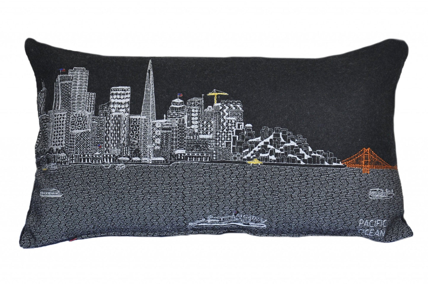 24" Black San Francisco Nighttime Skyline Lumbar Decorative Pillow
