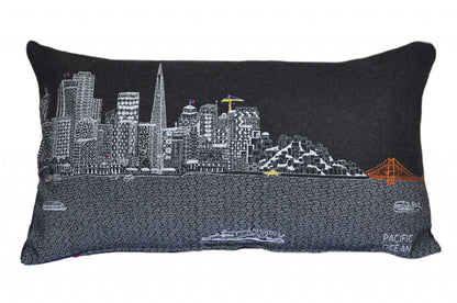 24" Black San Francisco Nighttime Skyline Lumbar Decorative Pillow